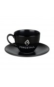 Logo baskılı Bonna Notte Rita 230 ml siyah porselen tabaklı çay fincanı